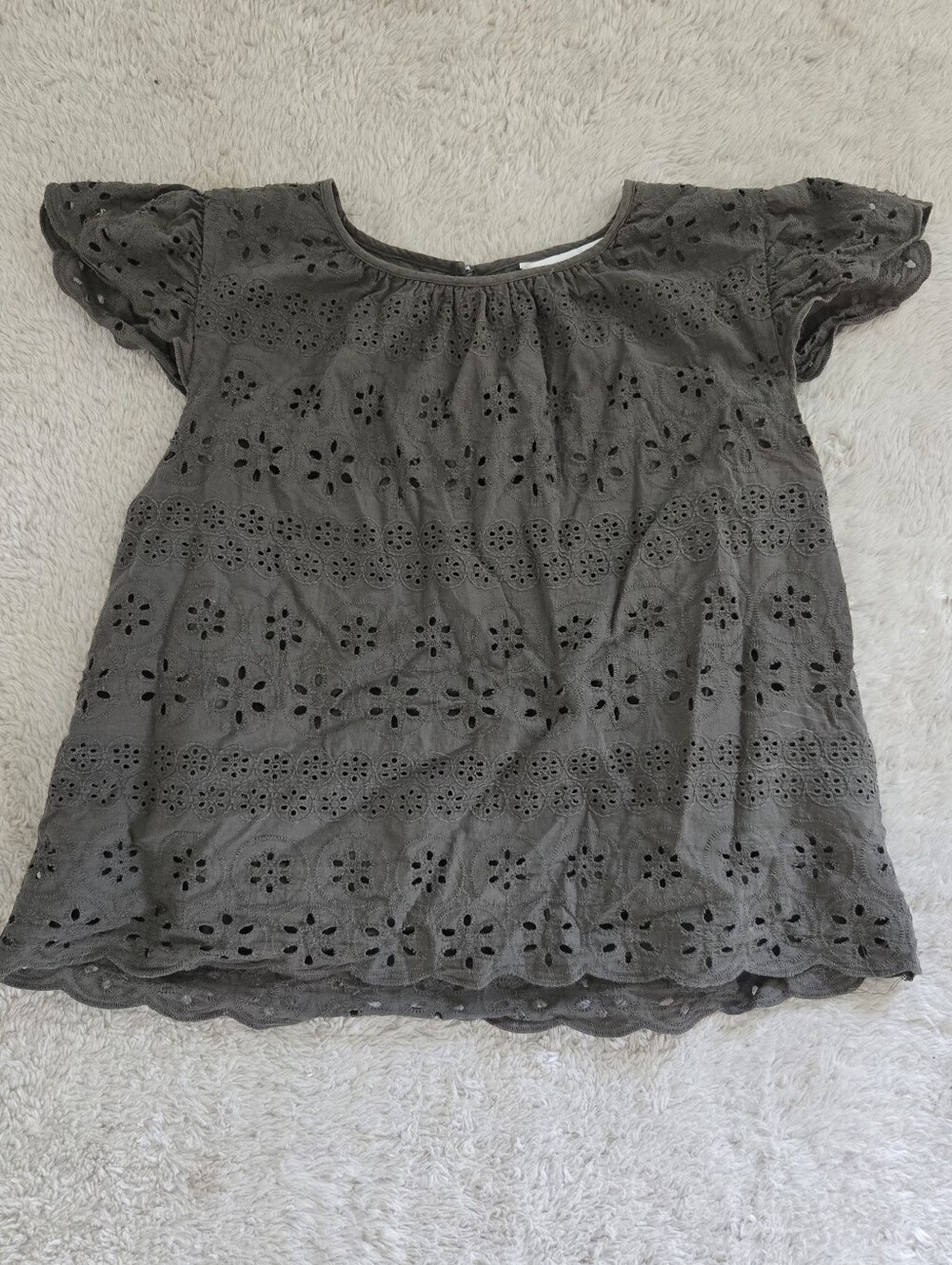 Women's Eyelit Forest Green Flutter Sleeve Baby Doll Top Blouse